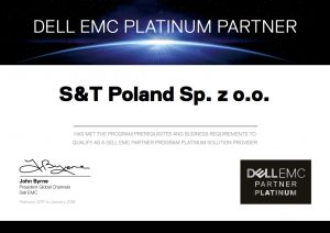 Certyfikat Dell Emc Platinum SnT Poland 2017