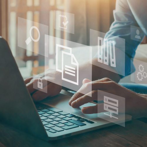 Erp,,Document,Management,Concept,With,Icons,On,Virtual,Screen Erp,,Document,Management,Concept,With,Icons,On,Virtual,Screen